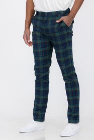 Weiv Mens Plaid Trouser Pants (Color: Blue, size: 34)