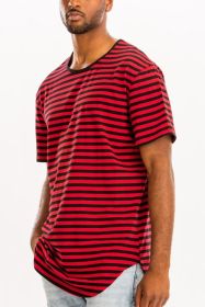 STRIPED ELONGATED TSHIRT (Color: BLACK RED, size: XL)