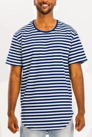 STRIPED ELONGATED TSHIRT (Color: WHITE NAVY, size: 2XL)
