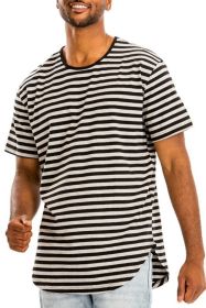 STRIPED ELONGATED TSHIRT (Color: BLACK GREY, size: 2XL)