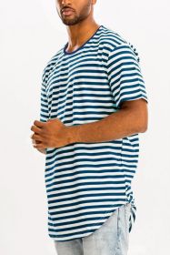 STRIPED ELONGATED TSHIRT (Color: WHITE BLUE, size: XL)