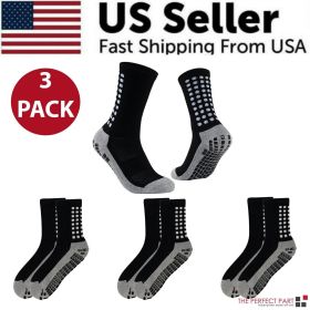 3 Pair Sport Socks Anti Slip W/ Grip Soccer Men Football Basketball Sock Premium (Color: Black, Sock Size: Mens 6-12, Women 7-13)