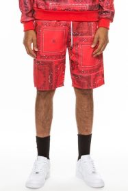 Weiv Mens Paisley Bandana Print Shorts (Color: Red, size: 2XL)