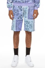 Weiv Mens Paisley Bandana Print Shorts (Color: Lavender, size: XL)