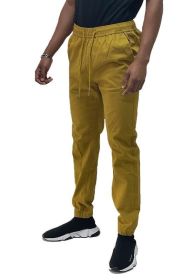 Weiv Mens Solid Stretch Cargo Jogger (Color: MUSTARD, size: M)