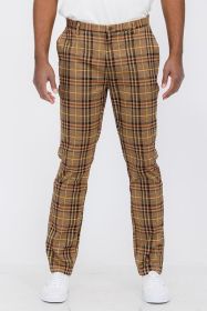 Weiv Mens Plaid Trouser Pants (Color: Brown, size: 32)