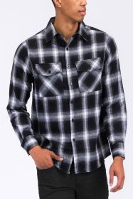 FULL PLAID CHECKERED FLANNEL LONG SLEEVE (Color: BLACK WHITE, size: XL)