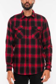 FULL PLAID CHECKERED FLANNEL LONG SLEEVE (Color: RED BLACK, size: S)