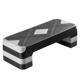 VEVOR Aerobic Exercise Step Platform, 28-Inch Workout Aerobic Stepper, Height Adjustable Fitness Training Step Deck Trainer with 4 Risers (Color: Gray)