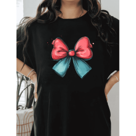 Casual Women's Cotton T-Shirt with Bow Detail - Trendy and Comfortable for Every Season (Style: 143)