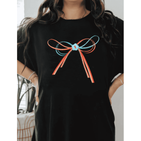 Casual Women's Cotton T-Shirt with Bow Detail - Trendy and Comfortable for Every Season (Style: 171)